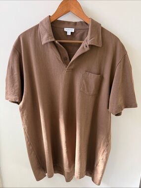Sunspel Taupe-Brown Pique Polo with Chest Pocket - Men's